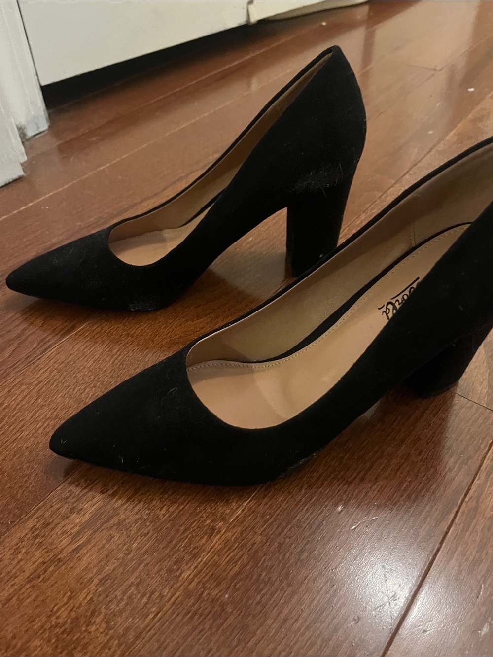 Pointed Toe Black Suede Block Heel Pumps - Women NWOT